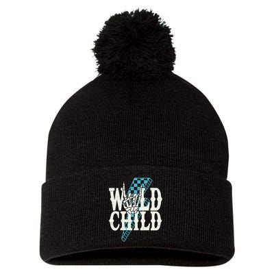 Wild Child Rock And Roll Lightning Bolt Pom Pom 12in Knit Beanie
