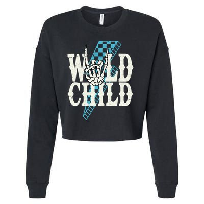 Wild Child Rock And Roll Lightning Bolt Cropped Pullover Crew