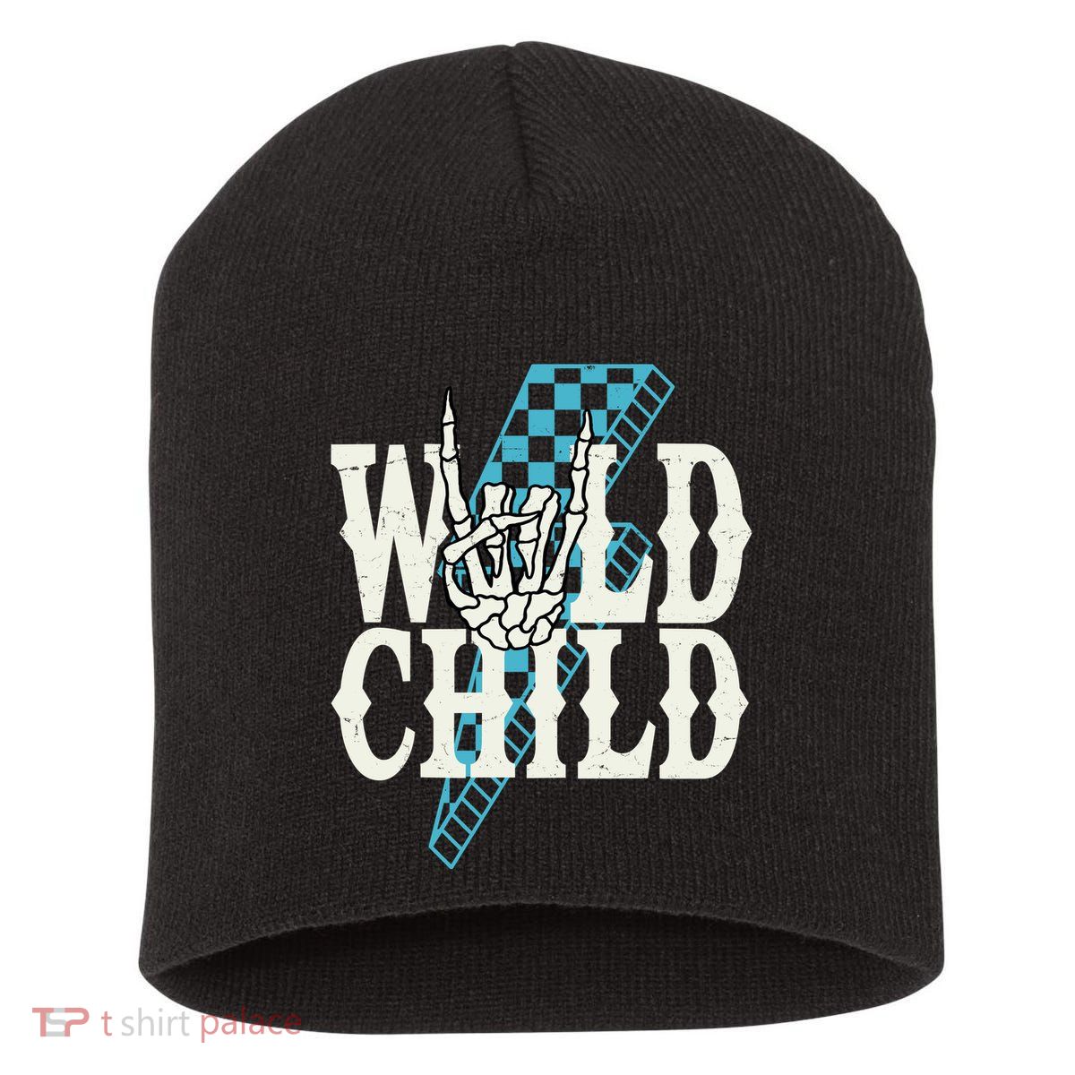 Wild Child Rock And Roll Lightning Bolt Short Acrylic Beanie