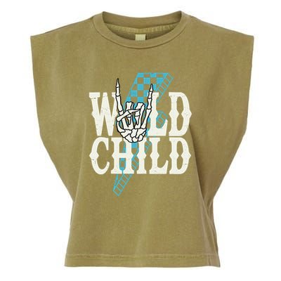 Wild Child Rock And Roll Lightning Bolt Garment-Dyed Women's Muscle Tee
