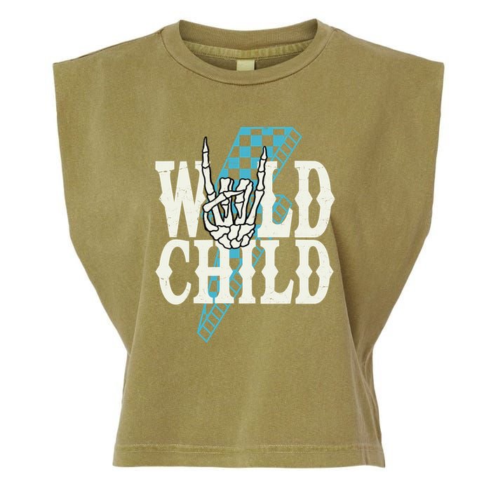 Wild Child Rock And Roll Lightning Bolt Garment-Dyed Women's Muscle Tee