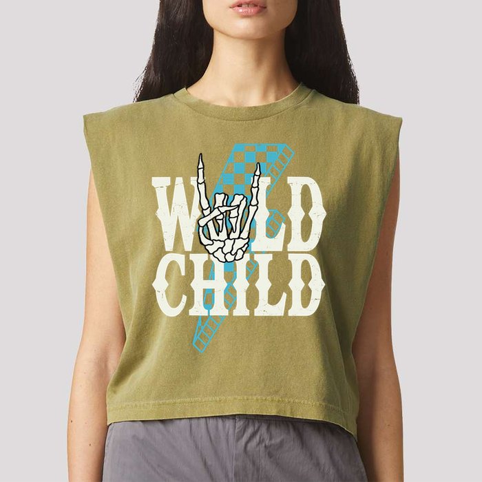 Wild Child Rock And Roll Lightning Bolt Garment-Dyed Women's Muscle Tee