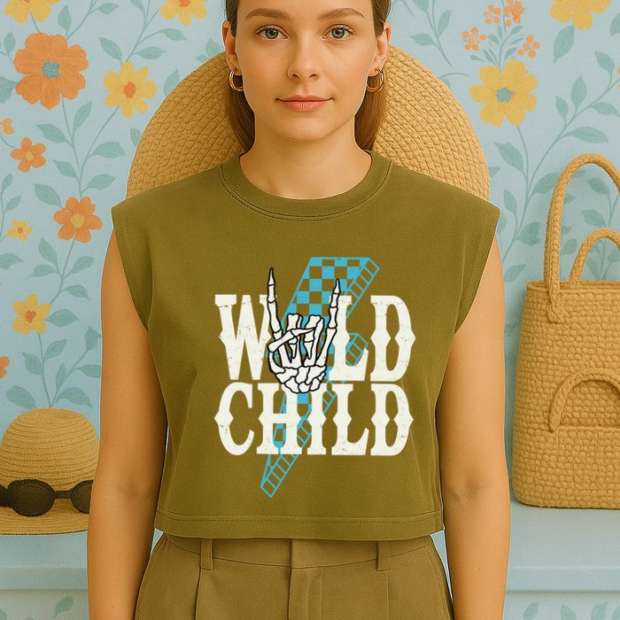 Wild Child Rock And Roll Lightning Bolt Garment-Dyed Women's Muscle Tee