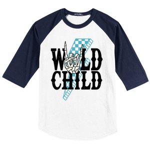 Wild Child Rock And Roll Lightning Bolt Baseball Sleeve Shirt