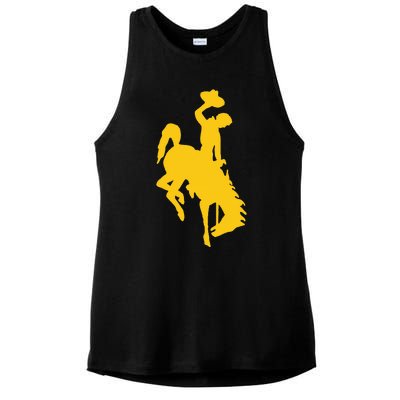 Wyoming Cowboy Riding A Bucking Horse Ladies PosiCharge Tri-Blend Wicking Tank