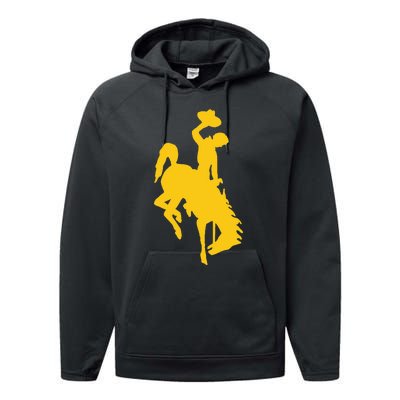 Wyoming Cowboy Riding A Bucking Horse Performance Fleece Hoodie