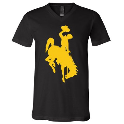 Wyoming Cowboy Riding A Bucking Horse V-Neck T-Shirt