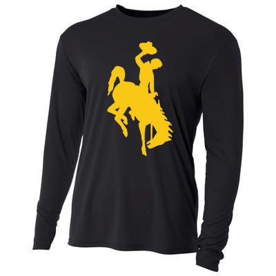 Wyoming Cowboy Riding A Bucking Horse Cooling Performance Long Sleeve Crew