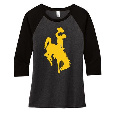 Wyoming Cowboy Riding A Bucking Horse Women's Tri-Blend 3/4-Sleeve Raglan Shirt