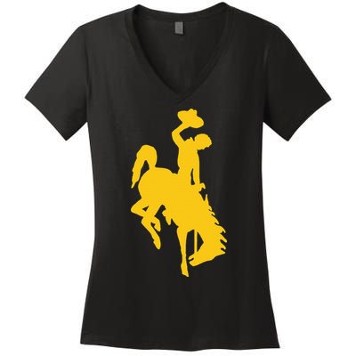 Wyoming Cowboy Riding A Bucking Horse Women's V-Neck T-Shirt