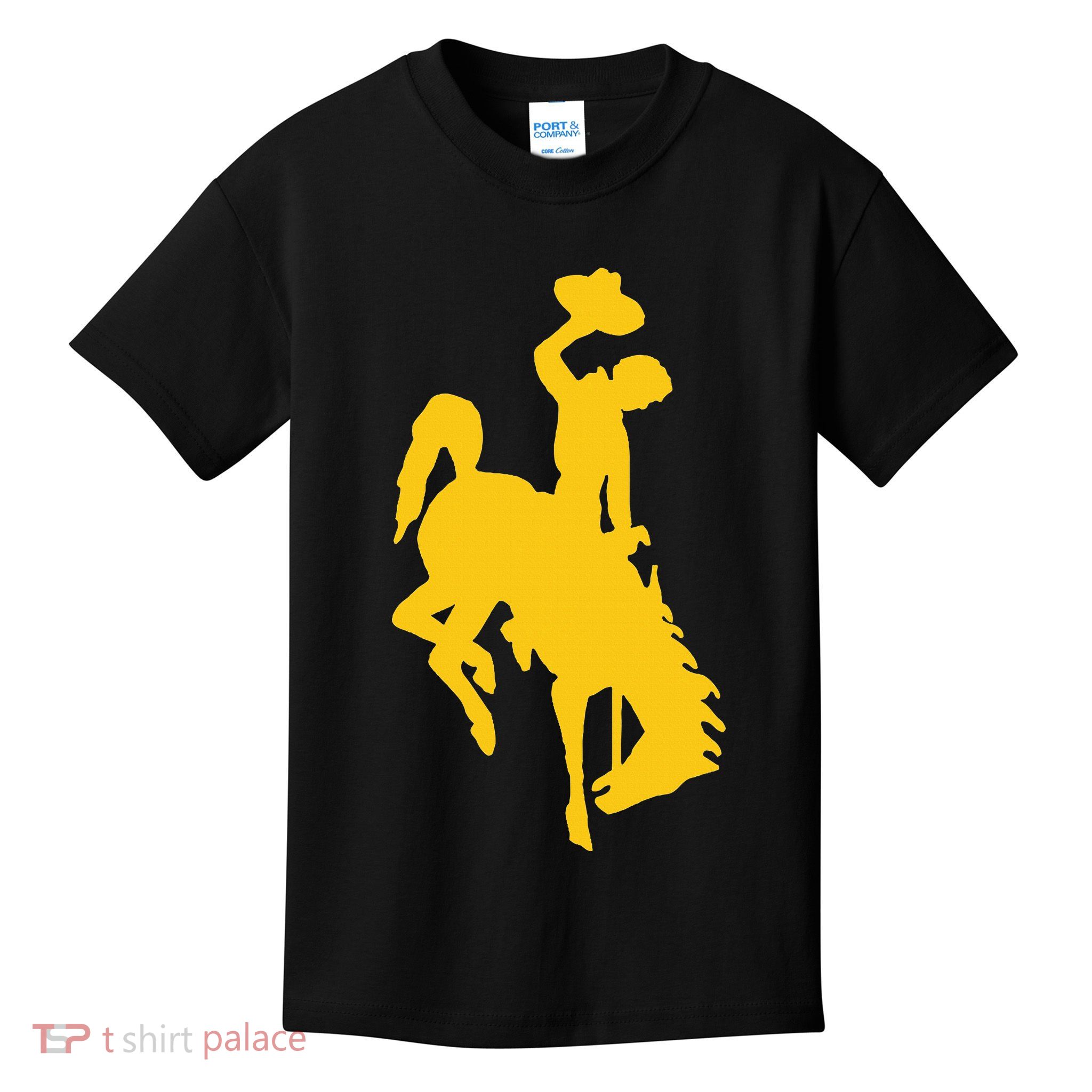 Wyoming Cowboy Riding A Bucking Horse Kids T-Shirt