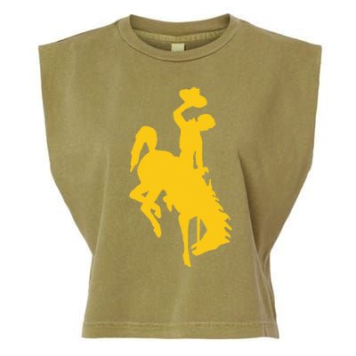 Wyoming Cowboy Riding A Bucking Horse Garment-Dyed Women's Muscle Tee