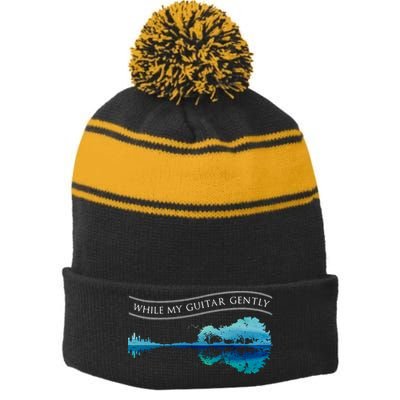 Womens Classic Rock Tee While My Guitar Gently Thebeatles Men Style VNeck Stripe Pom Pom Beanie