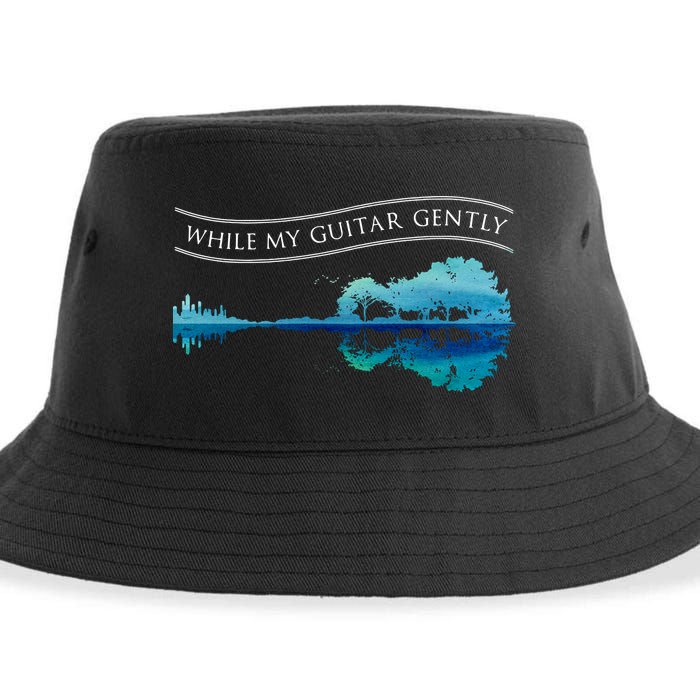 Womens Classic Rock Tee While My Guitar Gently Thebeatles Men Style VNeck Sustainable Bucket Hat
