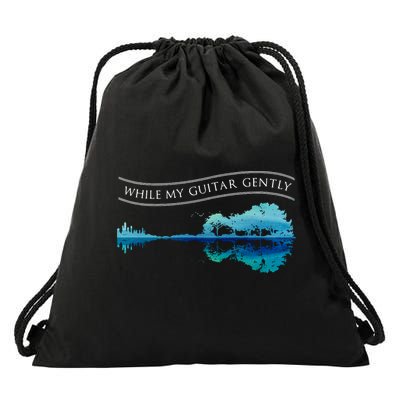 Womens Classic Rock Tee While My Guitar Gently Thebeatles Men Style VNeck Drawstring Bag