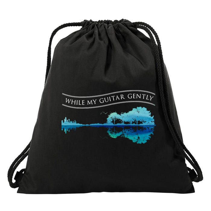Womens Classic Rock Tee While My Guitar Gently Thebeatles Men Style VNeck Drawstring Bag