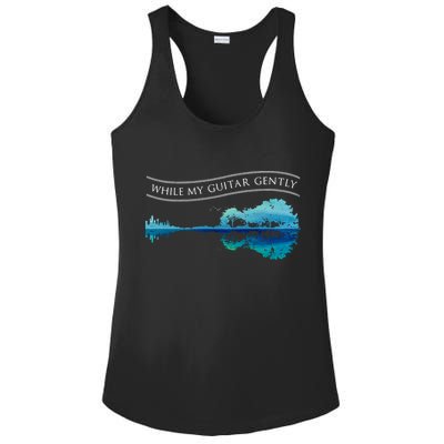 Womens Classic Rock Tee While My Guitar Gently Thebeatles Men Style VNeck Ladies PosiCharge Competitor Racerback Tank