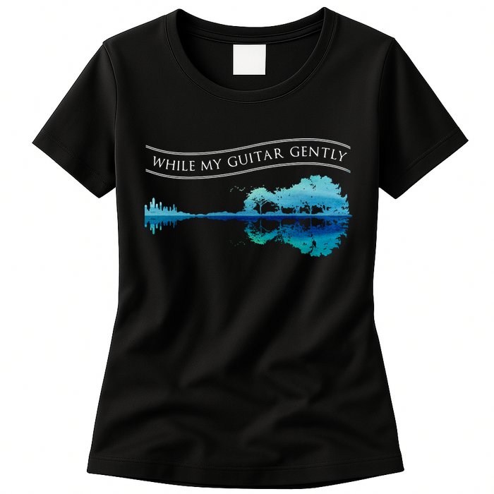 Womens Classic Rock Tee While My Guitar Gently Thebeatles Men Style VNeck Womens T-Shirt