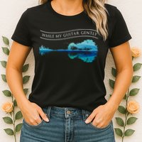 Womens Classic Rock Tee While My Guitar Gently Thebeatles Men Style VNeck Womens T-Shirt