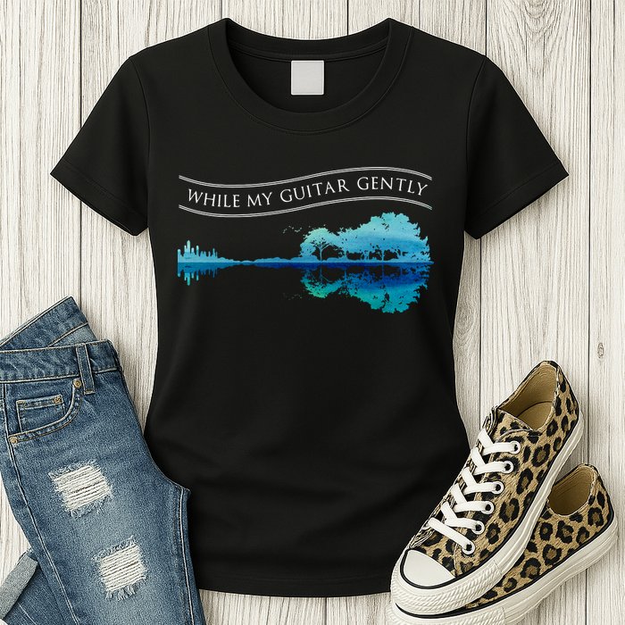 Womens Classic Rock Tee While My Guitar Gently Thebeatles Men Style VNeck Womens T-Shirt