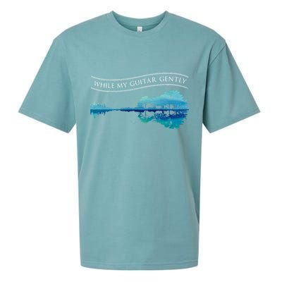 Womens Classic Rock Tee While My Guitar Gently Thebeatles Men Style VNeck Sueded Cloud Jersey T-Shirt