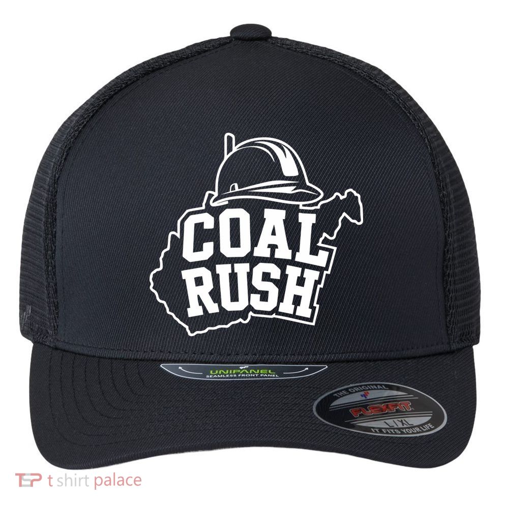 Wv Coal Rush With State And Miner Hard Hat Flexfit Unipanel Trucker Cap