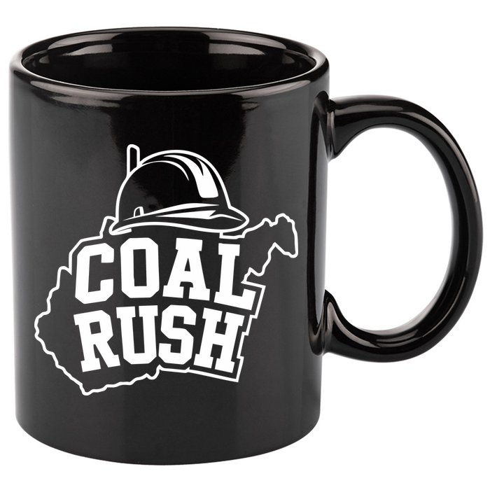 Wv Coal Rush With State And Miner Hard Hat 11oz C Handle Ceramic Mug