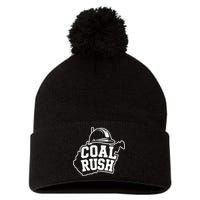Wv Coal Rush With State And Miner Hard Hat Pom Pom 12in Knit Beanie
