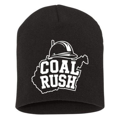 Wv Coal Rush With State And Miner Hard Hat Short Acrylic Beanie
