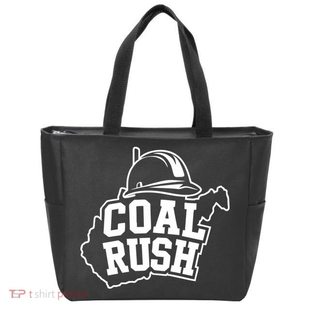 Wv Coal Rush With State And Miner Hard Hat Zip Tote Bag