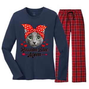 Womens Cute Russian Blue Mom Tee Cat Mom Mother's Day For Women Women's Long Sleeve Flannel Pajama Set 