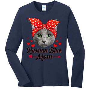 Womens Cute Russian Blue Mom Tee Cat Mom Mother's Day For Women Ladies Long Sleeve Shirt