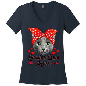 Womens Cute Russian Blue Mom Tee Cat Mom Mother's Day For Women Women's V-Neck T-Shirt