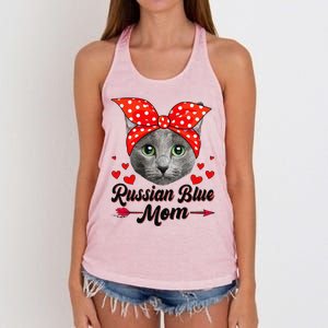 Womens Cute Russian Blue Mom Tee Cat Mom Mother's Day For Women Women's Knotted Racerback Tank