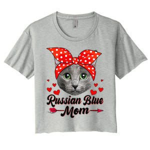 Womens Cute Russian Blue Mom Tee Cat Mom Mother's Day For Women Women's Crop Top Tee