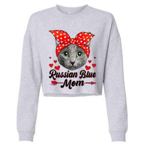 Womens Cute Russian Blue Mom Tee Cat Mom Mother's Day For Women Cropped Pullover Crew