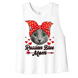 Womens Cute Russian Blue Mom Tee Cat Mom Mother's Day For Women Women's Racerback Cropped Tank