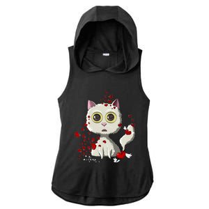 White Cat Red Hearts Funny Cat Mom Valentines Day Cat Lover Gift Ladies PosiCharge Tri-Blend Wicking Draft Hoodie Tank