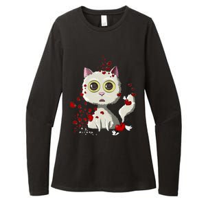 White Cat Red Hearts Funny Cat Mom Valentines Day Cat Lover Gift Womens CVC Long Sleeve Shirt