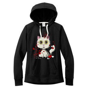 White Cat Red Hearts Funny Cat Mom Valentines Day Cat Lover Gift Women's Fleece Hoodie