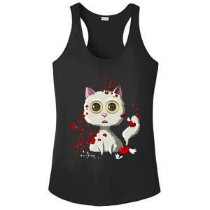 White Cat Red Hearts Funny Cat Mom Valentines Day Cat Lover Gift Ladies PosiCharge Competitor Racerback Tank