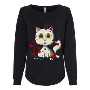 White Cat Red Hearts Funny Cat Mom Valentines Day Cat Lover Gift Womens California Wash Sweatshirt