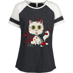 White Cat Red Hearts Funny Cat Mom Valentines Day Cat Lover Gift Enza Ladies Jersey Colorblock Tee