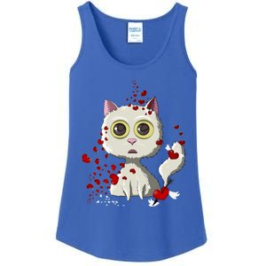 White Cat Red Hearts Funny Cat Mom Valentines Day Cat Lover Gift Ladies Essential Tank