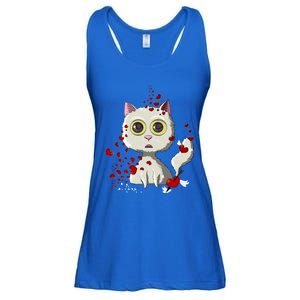 White Cat Red Hearts Funny Cat Mom Valentines Day Cat Lover Gift Ladies Essential Flowy Tank