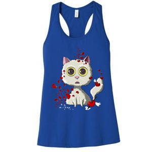 White Cat Red Hearts Funny Cat Mom Valentines Day Cat Lover Gift Women's Racerback Tank