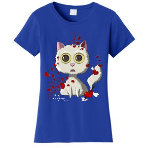 White Cat Red Hearts Funny Cat Mom Valentines Day Cat Lover Gift Women's T-Shirt