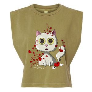 White Cat Red Hearts Funny Cat Mom Valentines Day Cat Lover Gift Garment-Dyed Women's Muscle Tee