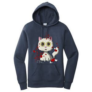 White Cat Red Hearts Funny Cat Mom Valentines Day Cat Lover Gift Women's Pullover Hoodie