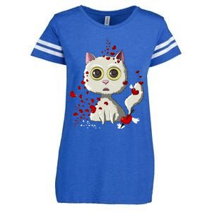 White Cat Red Hearts Funny Cat Mom Valentines Day Cat Lover Gift Enza Ladies Jersey Football T-Shirt